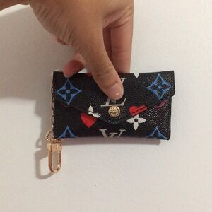 Luxurious Black Blue Red White Multicolor with Gold Hardware Keychain Cardholder